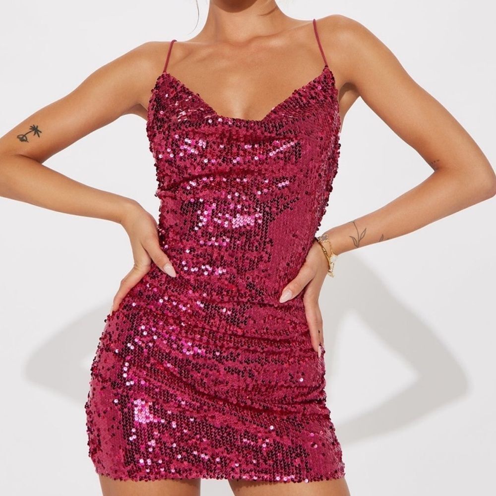 NWT Fashion Nova Jackie Pink Sequin Mini Dress Small